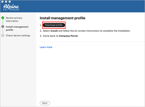 Install a Management Profile screen 