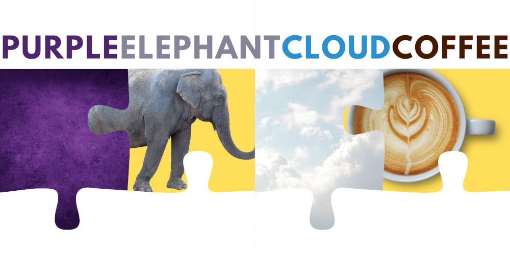 Four puzzle pieces with random images snapped together horizontally symbolising words such as "Purple, Elephant, Cloud, Coffee" to create a Passphrase "purpleelephantcloudcoffee"
