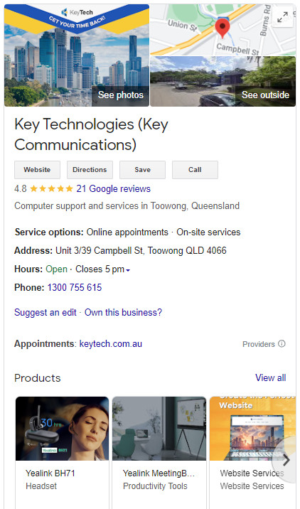 KeyTech's Google My Business listing